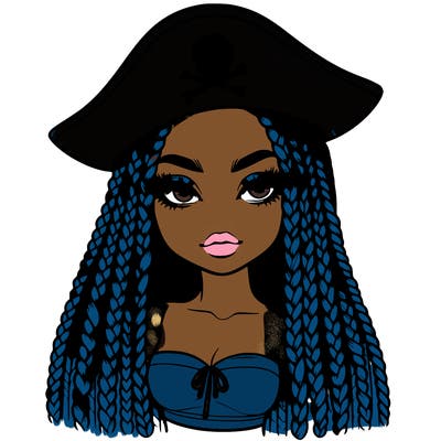 realistic girl with box braids a realistic pirate hat and crop top