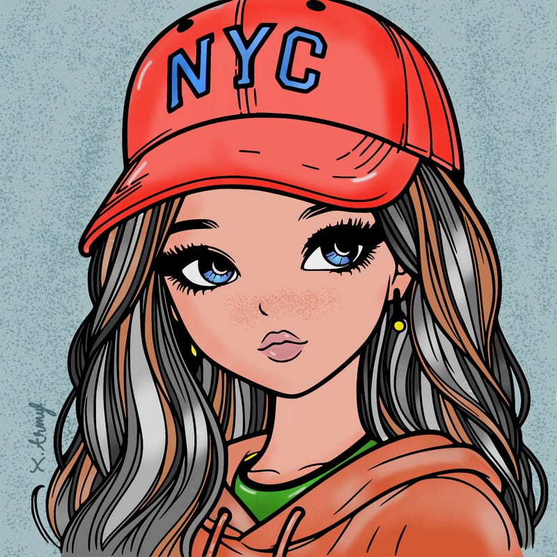 realistic girl wearing and nyc cap