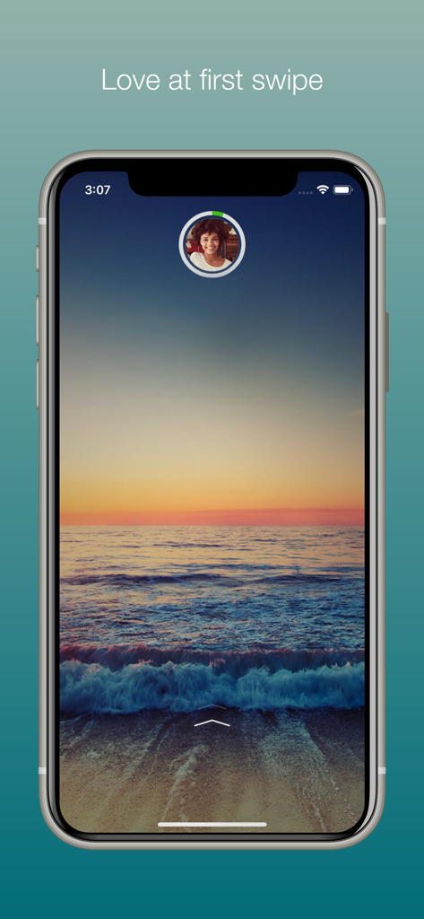Syncplicity enterprise mobile app interface on an iPhone featuring a scenic sunset beach background and a user profile