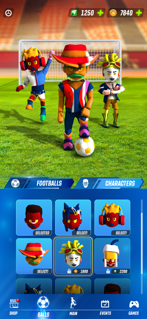 Soccer Star - Flick Football - Soccer Star Flick Footballの様式化されたサッカー選手が登場するキャラクター選択メニュー