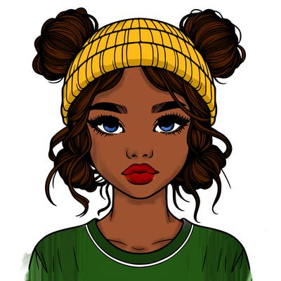 realistic girl with buns in her hair with a beanie on