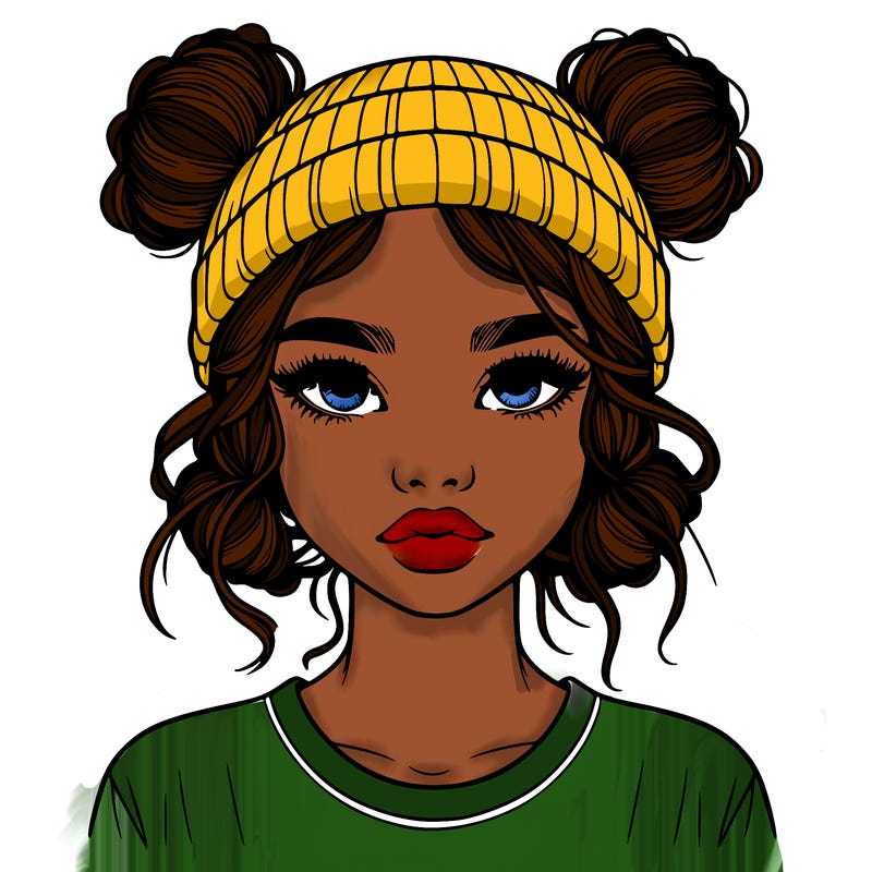 realistic girl with buns in her hair with a beanie on
