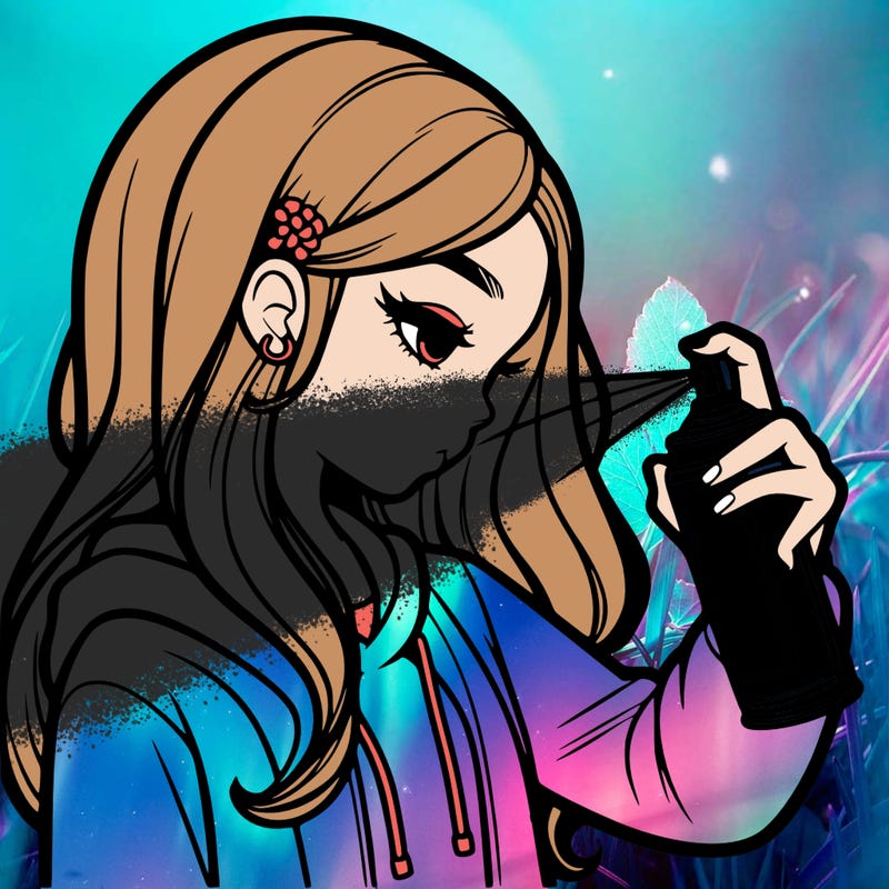 a realistic girl spray painting