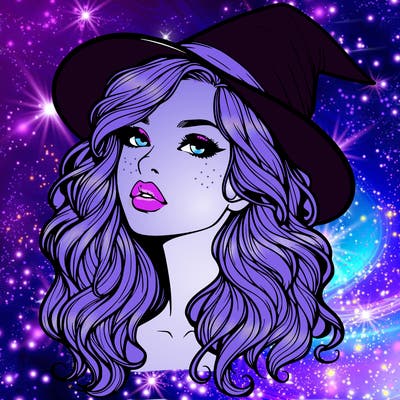realistic witch girl with wavy hair and lips