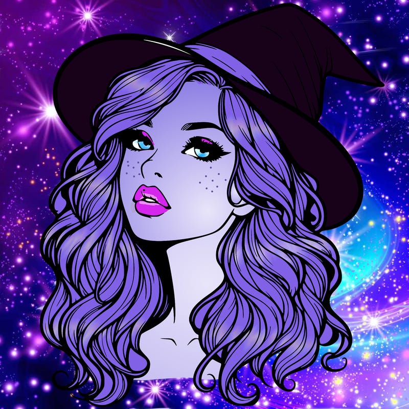 realistic witch girl with wavy hair and lips