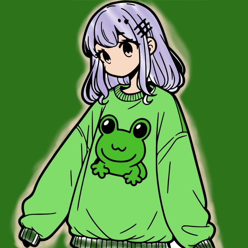 girl wearing frogging sweatshirt