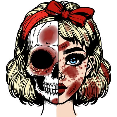 realistic girl with half skull mask