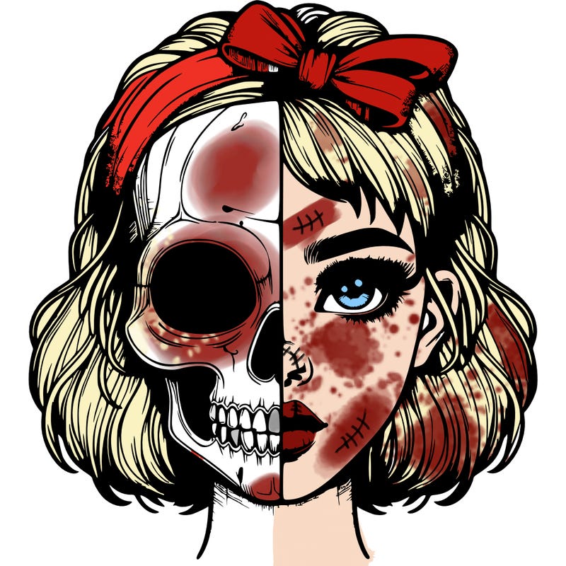 realistic girl with half skull mask