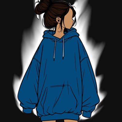 realistic girl with a oversized sweatshirt on and a bun