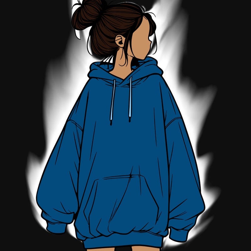 realistic girl with a oversized sweatshirt on and a bun