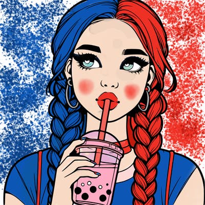 realistic girl with braided hair drinking boba