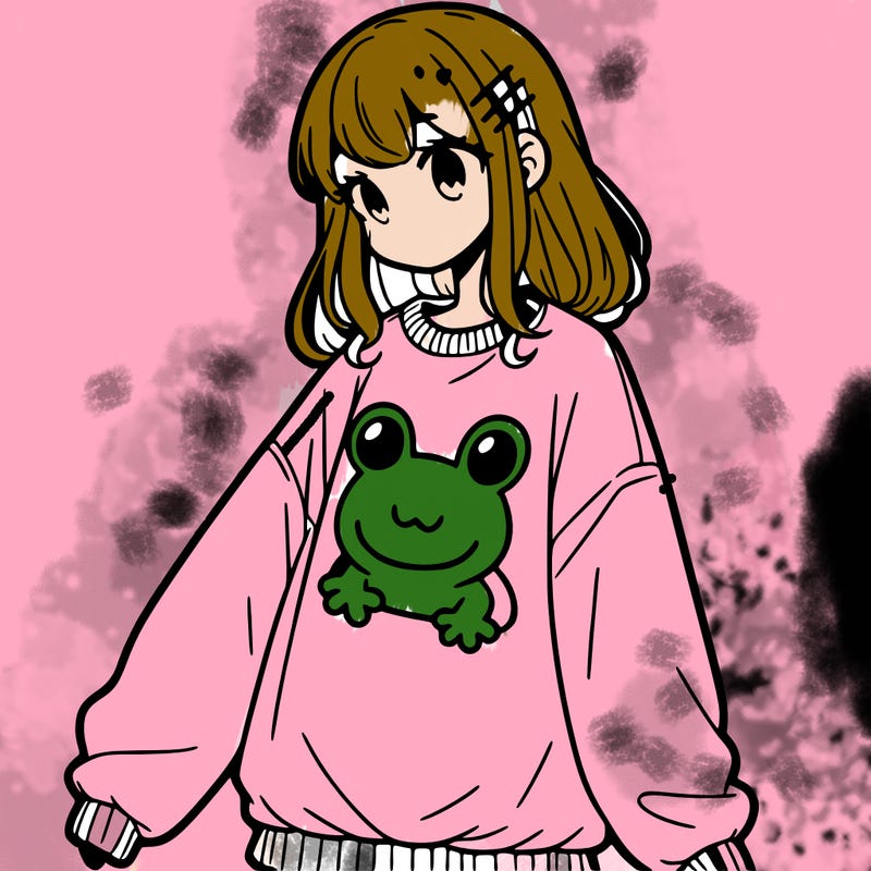 girl wearing frogging sweatshirt