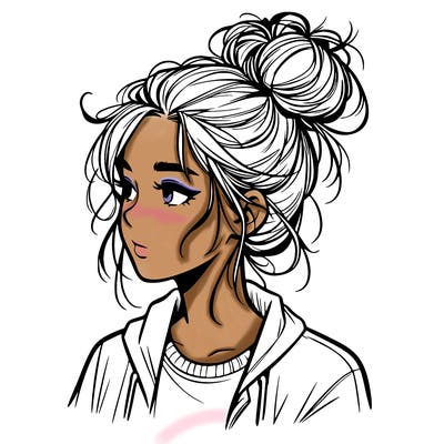 realistic teenage girl with a messy bun