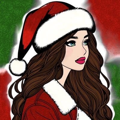 realistic girl in santa hat