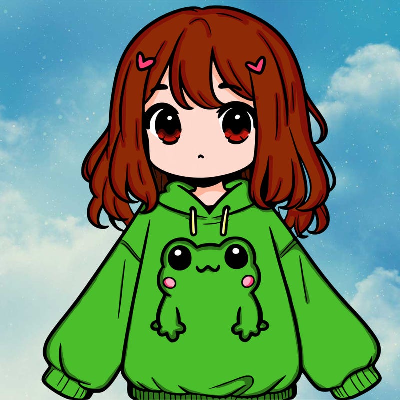 girl wearing frogging sweatshirt