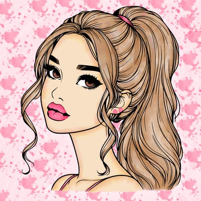 realistic girl with a ponytail on her hair and lips