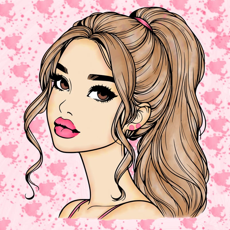 realistic girl with a ponytail on her hair and lips