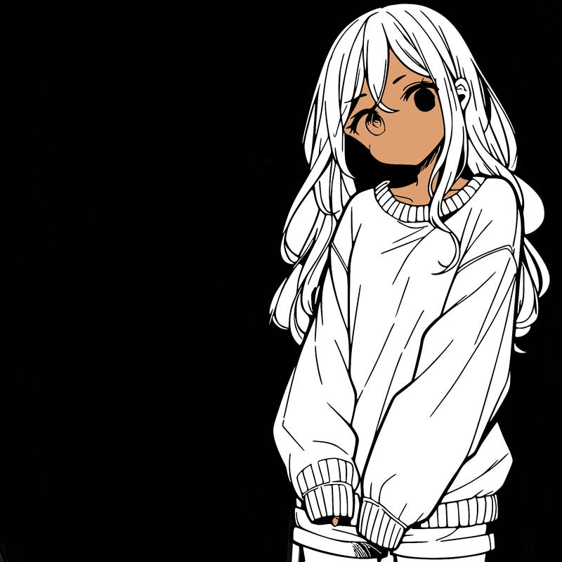 manga teen girl  in a sweater and baggy pants