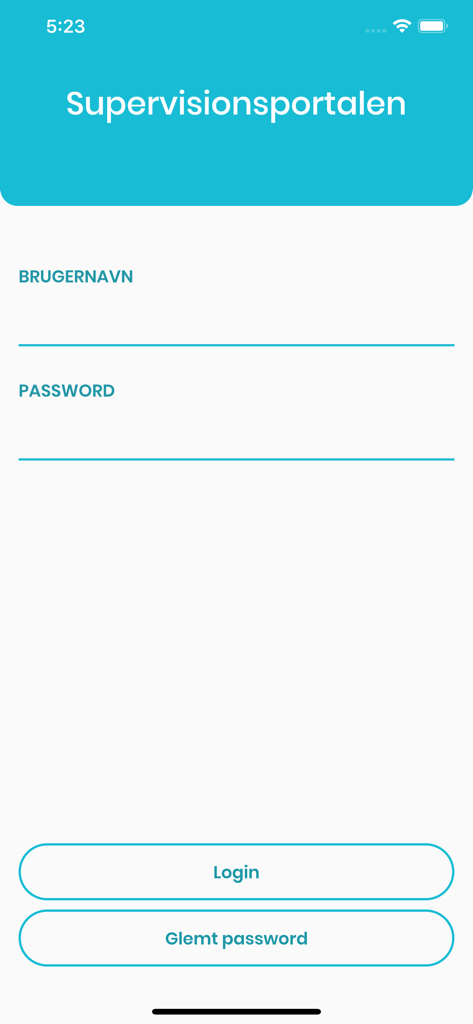 Supervision - Login page for the Supervision portal app with username and password fields.