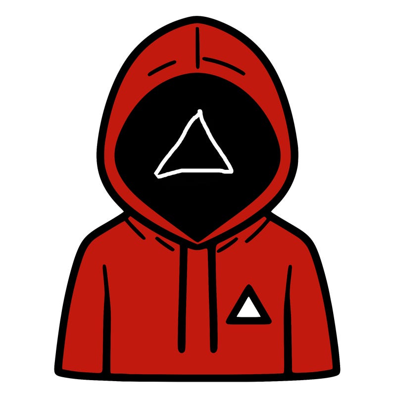 a person with non face waering a hoodie with a small triangle symbol