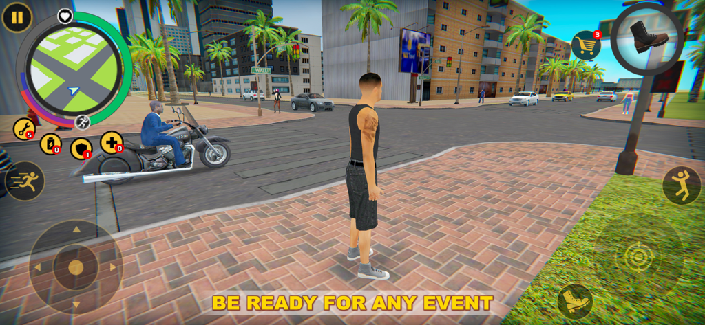 Miami Crime Simulator - A character standing on a city sidewalk in the Miami Crime Simulator mobile game.