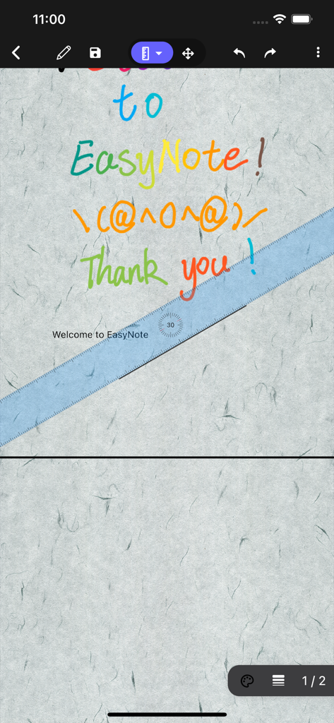 EasyNote: Note, Handwrite, PDF - EasyNote app interface displaying colorful handwriting and a digital ruler tool on a textured page