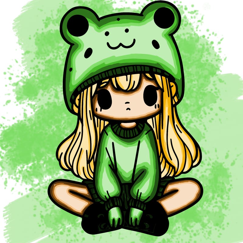 a girl wearing a frog hat and some frog socks