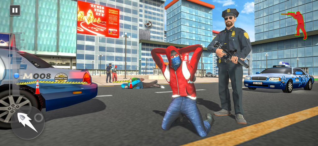Sniper FPS: Gun Shooting Games - Gameplay from Sniper FPS showing a police officer arresting a criminal in a city.