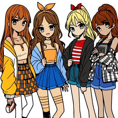 teen manga girls group of 4