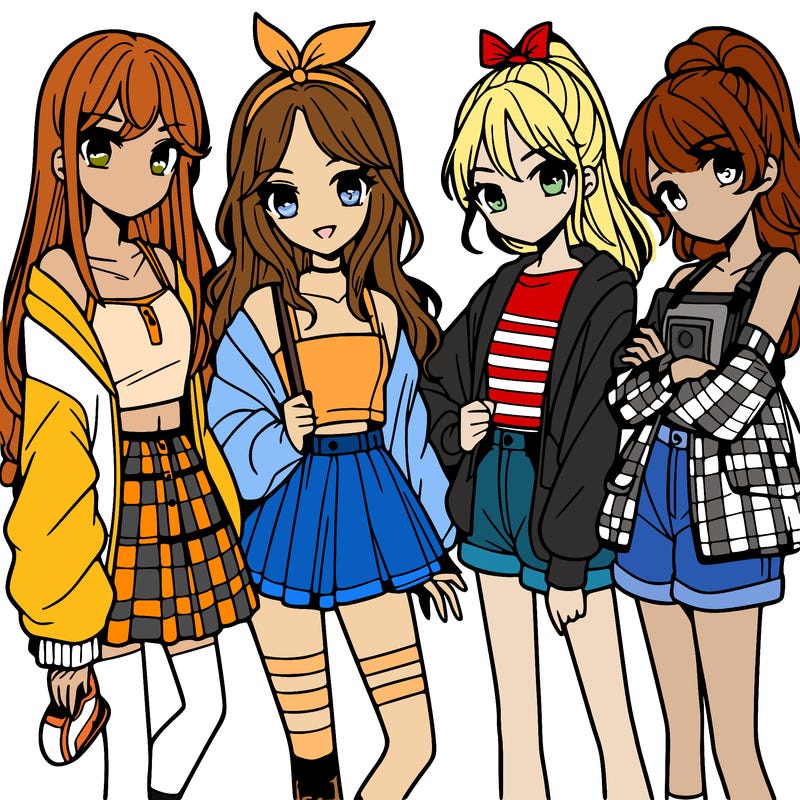 teen manga girls group of 4