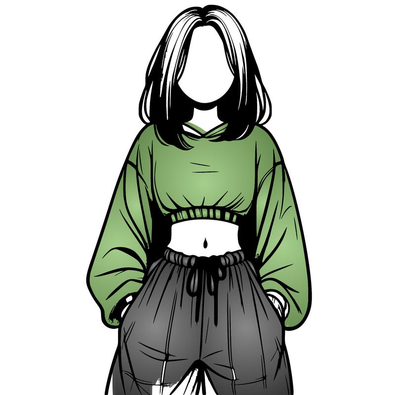 realistic girl faceless with baggy pants and a crop top