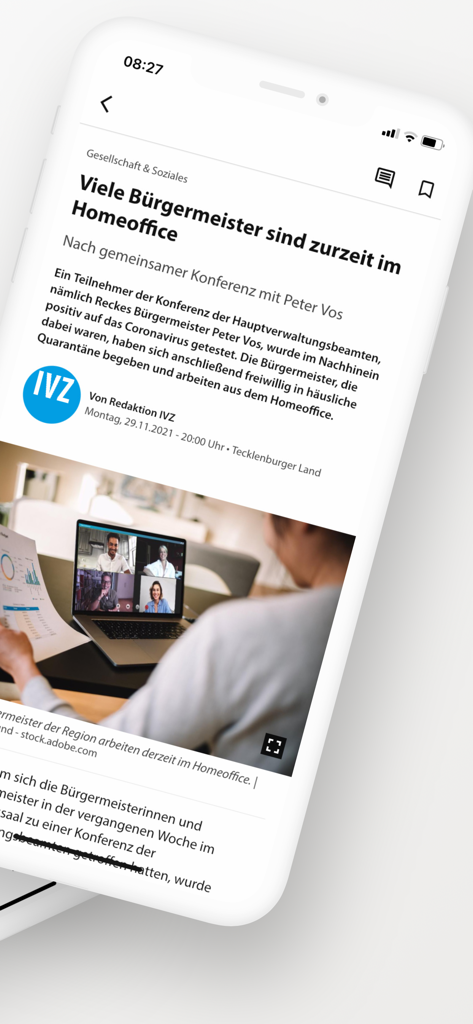 IVZ-aktuell - IVZ-aktuell Mobile-App-Oberfläche, die einen Nachrichtenartikel über lokale deutsche Politik anzeigt