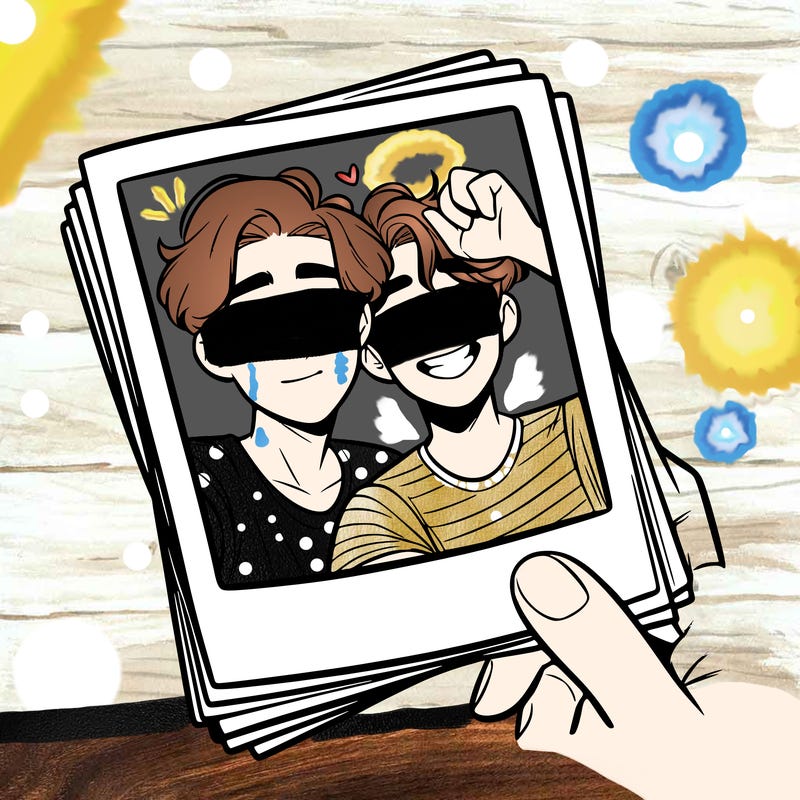 realistic, best friends taking a polaroid picture
