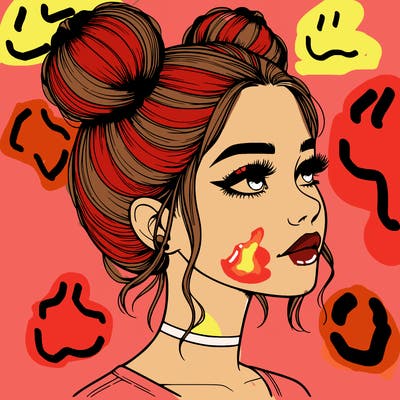 realistic girl with buns on the top of her head