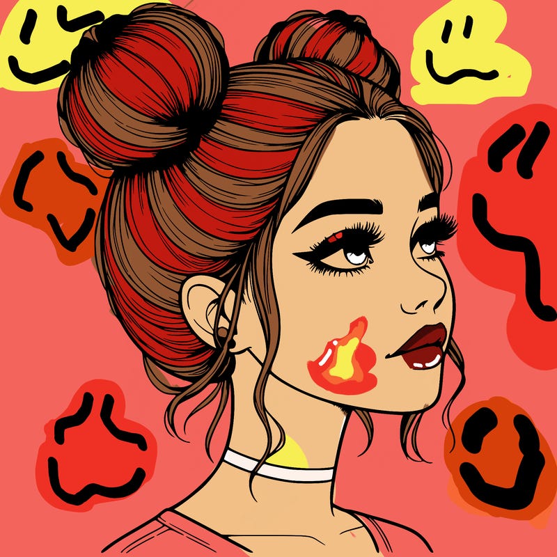 realistic girl with buns on the top of her head