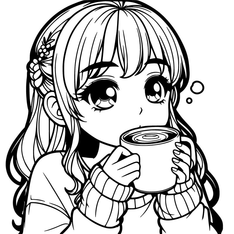 realistic girl drinking coffee