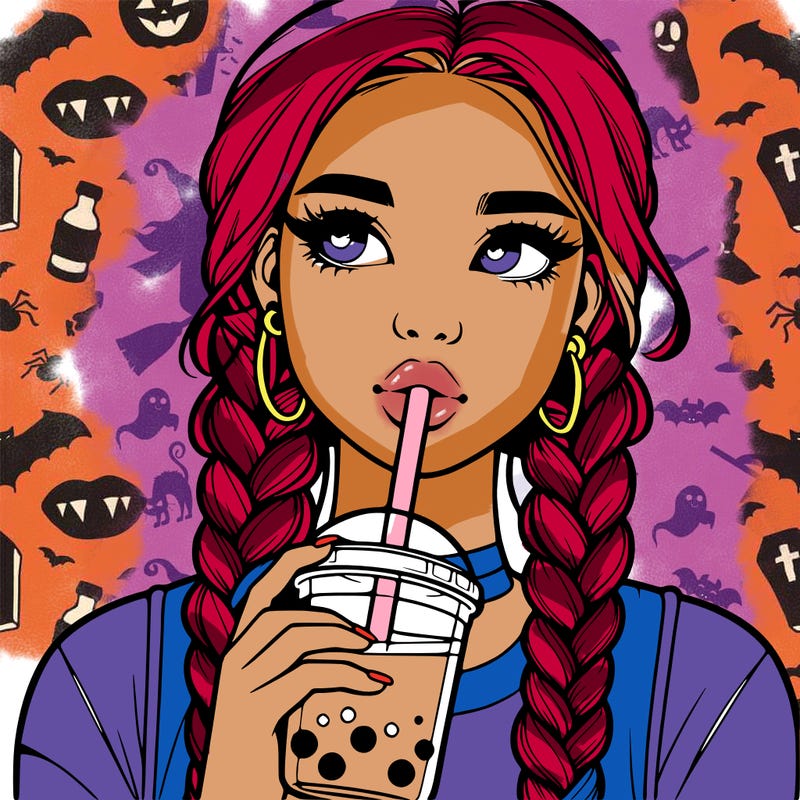 realistic girl with braided hair drinking boba