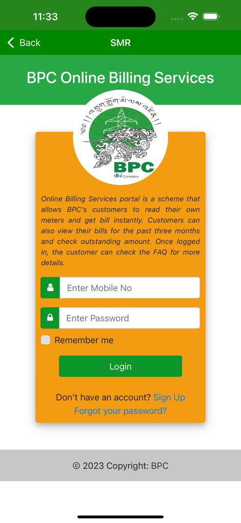 myBPC - myBPC mobile app login page for electricity billing and self meter reading services