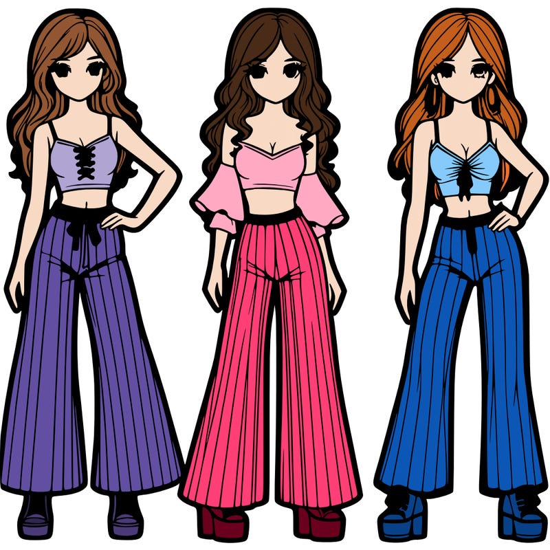 girls with flare pants and crop tops realistic