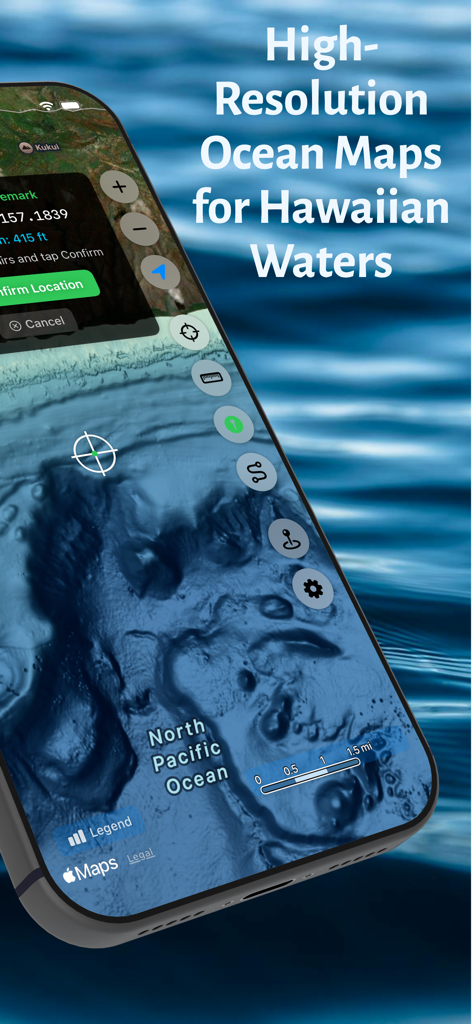 Hawaii Ocean Map - High resolution bathymetry map showing seafloor topography for Hawaiian waters