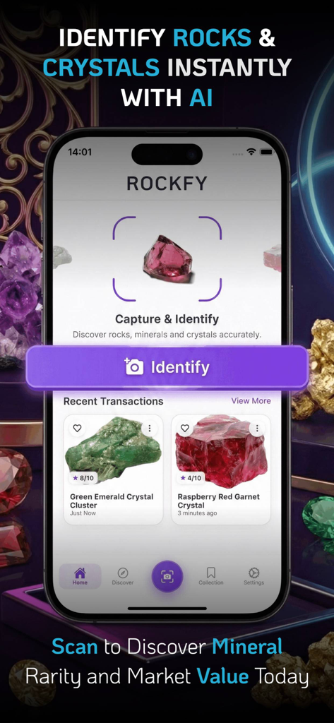 Interfaz de la aplicación Rockfy para identificar rocas y cristales con IA