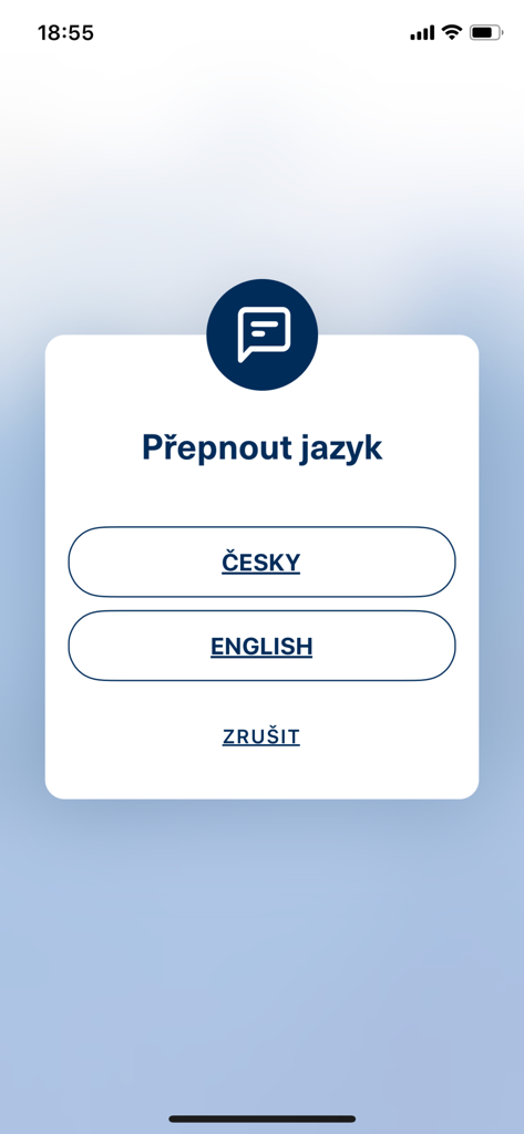 PPF banka e-Token - PPF banka e-Token language selection screen with options for Czech and English