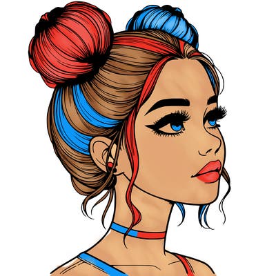 realistic girl with buns on the top of her head