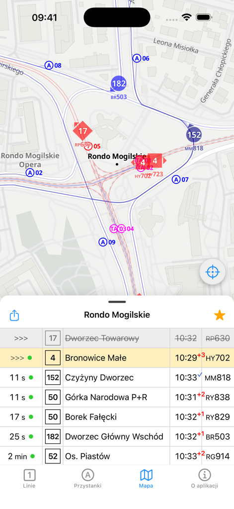 Live map and real-time departures for Krakow public transport