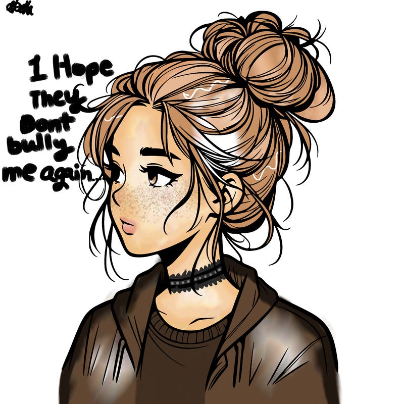 realistic teenage girl with a messy bun