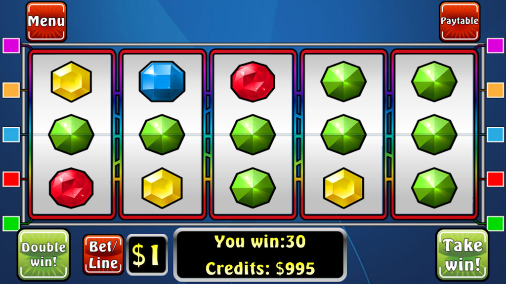 Slot Fever - A colorful jewel themed slot machine screen from the Slot Fever game showing winning credits