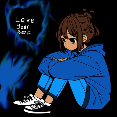 sad anime girl sitting alone