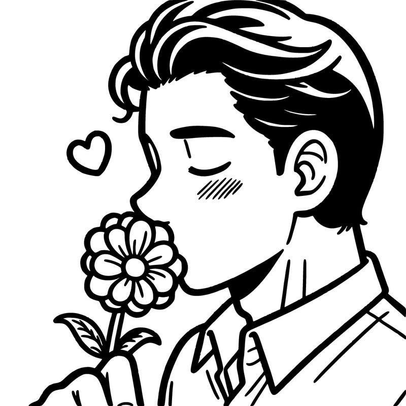 man kissing a flower