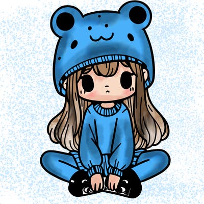 a girl wearing a frog hat and some frog socks