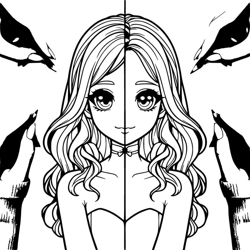 realistic girl split into 2 cemetrical lines